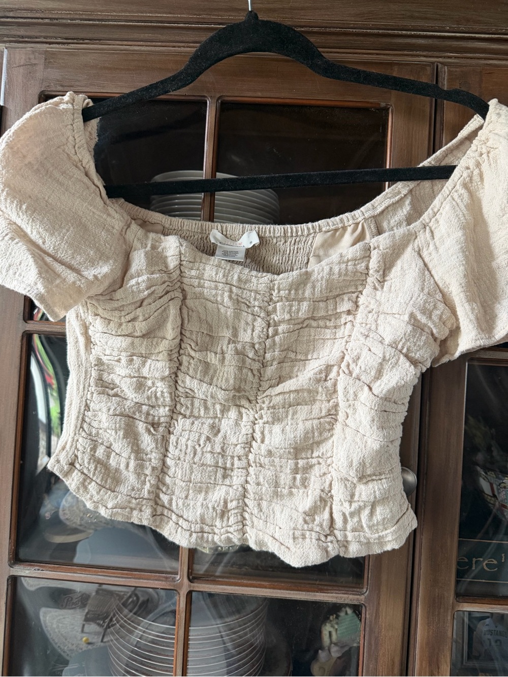 URBAN Romantics Cream Smocked Square-Neck Crop Top
